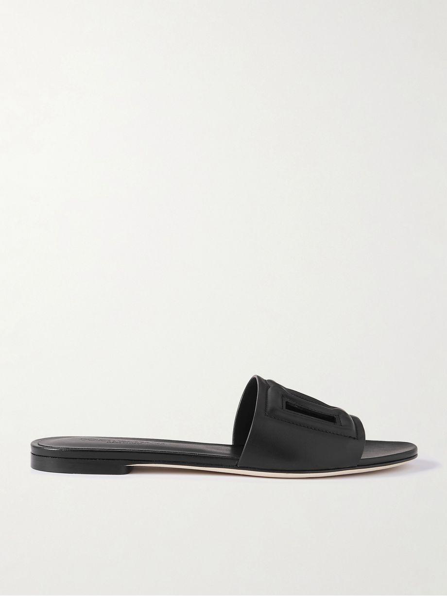 Bianca logo-embossed cutout leather slides by DOLCE&GABBANA
