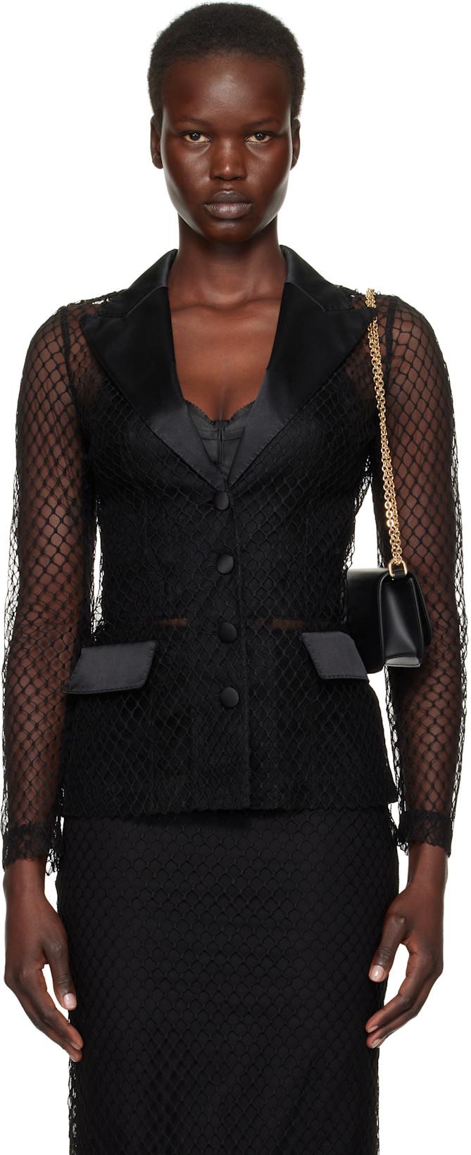 Black Single-Breasted Mesh 'Dolce' Tuxedo Jacket by DOLCE&GABBANA