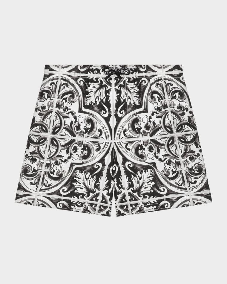 Boy's Majolica Canvas Swim Trunks by DOLCE&GABBANA