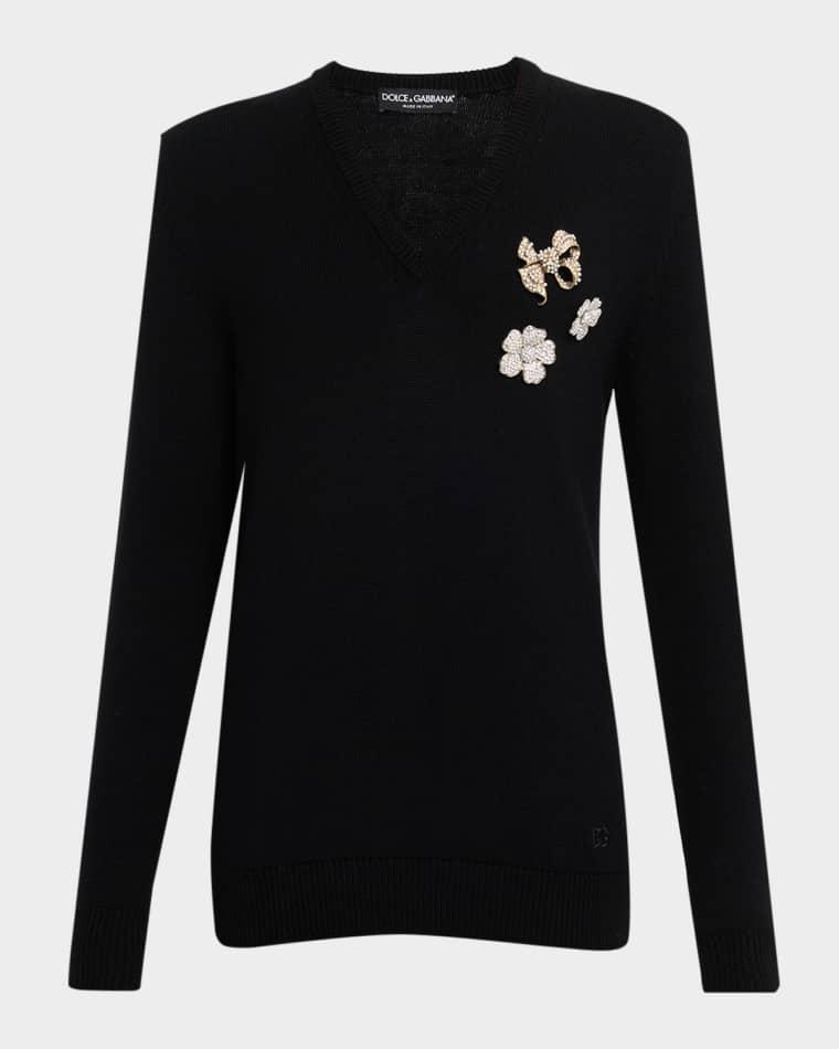 Brooch V-Neck Sweater by DOLCE&GABBANA