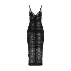 Calf-length Chantilly lace slip dress by DOLCE&GABBANA