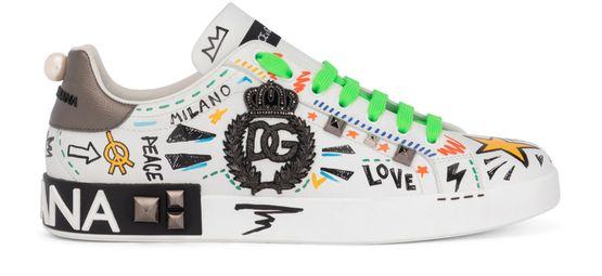 Calfskin Portofino sneakers with embroidery and studs by DOLCE&GABBANA
