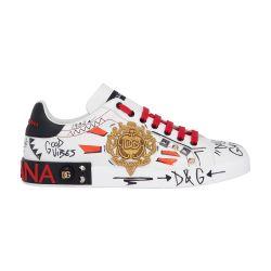 Calfskin Portofino sneakers with embroidery and studs by DOLCE&GABBANA