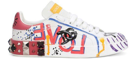Calfskin Portofino sneakers with lettering by DOLCE&GABBANA