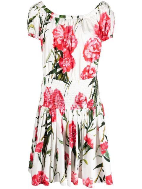 Carnation-print flared minidress by DOLCE&GABBANA
