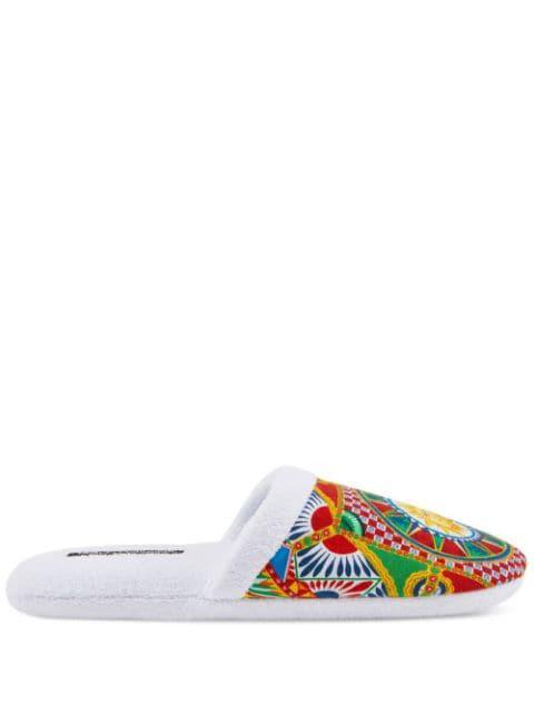 Carretto Siciliano-print terry slippers by DOLCE&GABBANA