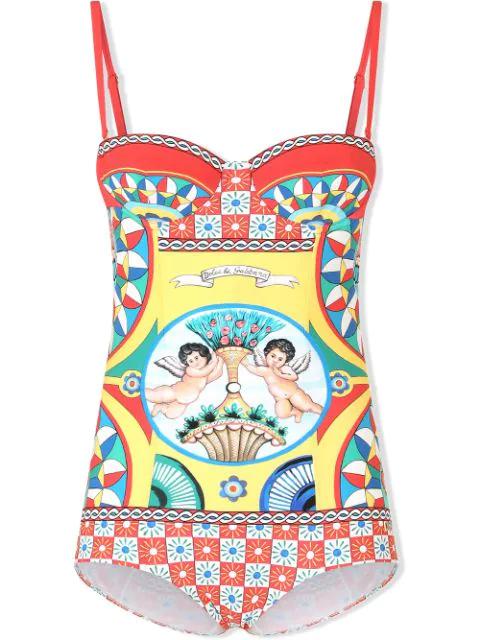 Carretto-print balconette swimsuit by DOLCE&GABBANA