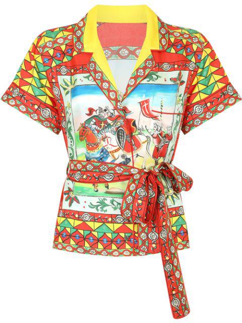 Carretto-print belted shirt by DOLCE&GABBANA
