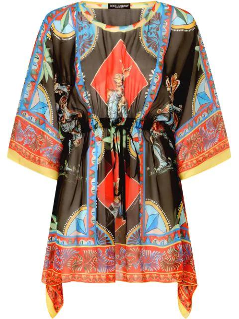 Carretto-print chiffon kaftan by DOLCE&GABBANA