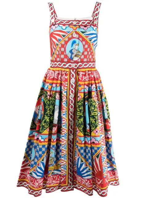 Carretto-print flared midi dress by DOLCE&GABBANA