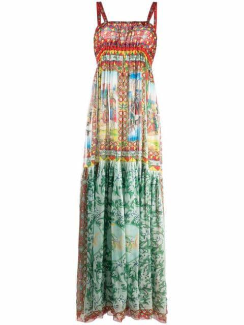Carretto-print long chiffon dress by DOLCE&GABBANA
