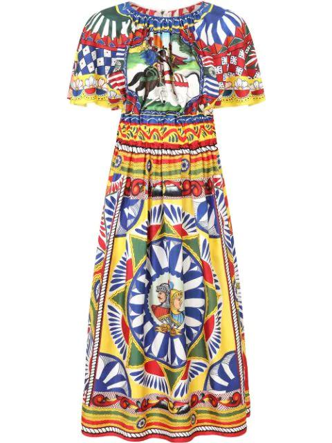 Carretto-print silk midi dress by DOLCE&GABBANA