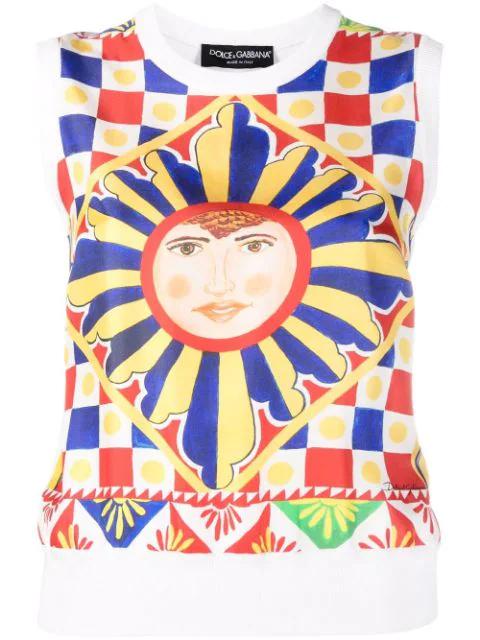 Carretto-print silk vest top by DOLCE&GABBANA