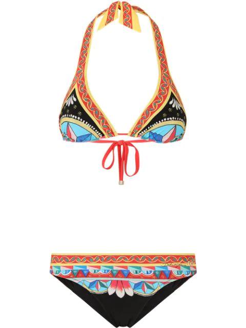 Carretto-print triangle bikini by DOLCE&GABBANA