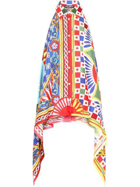 Carretto-print twill halterneck top by DOLCE&GABBANA