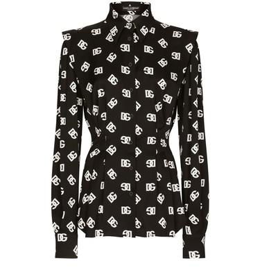Charmeuse shirt with all-over DG logo print by DOLCE&GABBANA