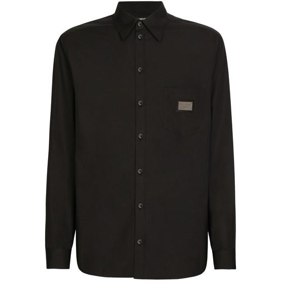 Cotton Martini-fit shirt with branded tag by DOLCE&GABBANA