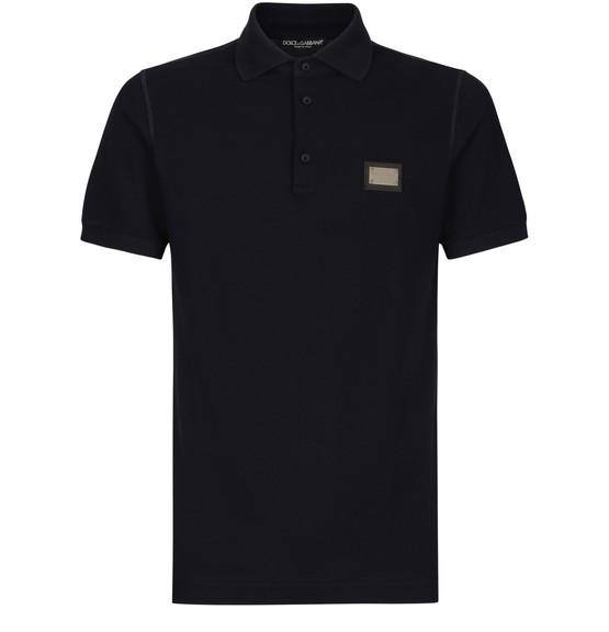 Cotton piqué polo-shirt with branded tag by DOLCE&GABBANA