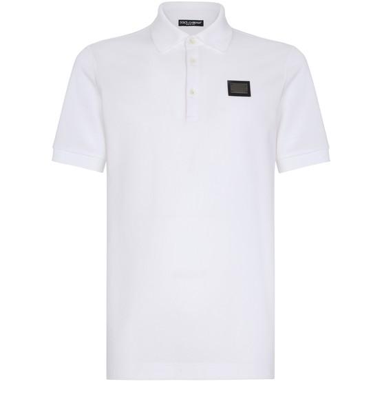 Cotton piqué polo-shirt with branded tag by DOLCE&GABBANA