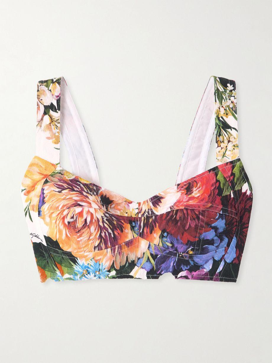 Cropped poplin-trimmed floral-print crepon bustier top by DOLCE&GABBANA