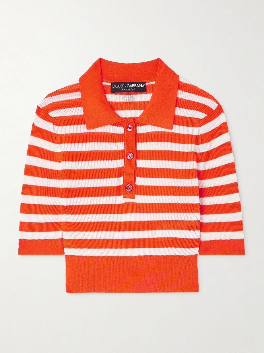 Cropped striped ribbed-knit polo shirt by DOLCE&GABBANA