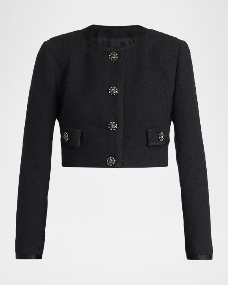 Crystal Button Boucle Crop Collarless Jacket by DOLCE&GABBANA