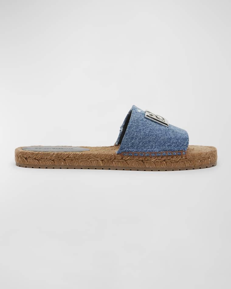 DG Medallion Denim Flat Espadrille Sandals by DOLCE&GABBANA