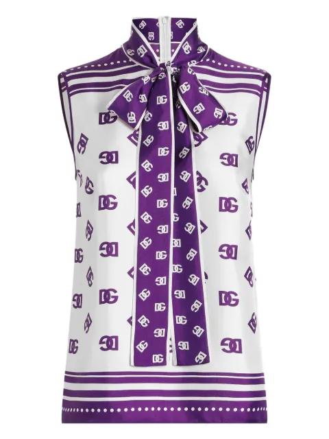 DG logo all-over silk twill top by DOLCE&GABBANA