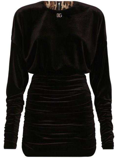 DG-logo draped velvet mini dress by DOLCE&GABBANA