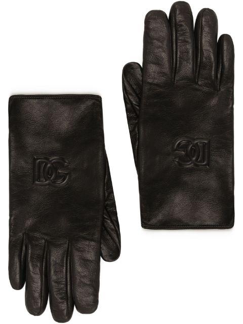 DG-logo embossed leather gloves by DOLCE&GABBANA