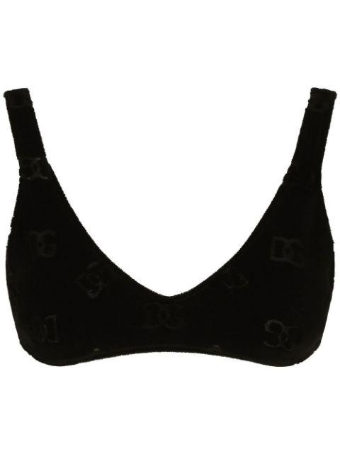 DG-logo flocked bralette top by DOLCE&GABBANA