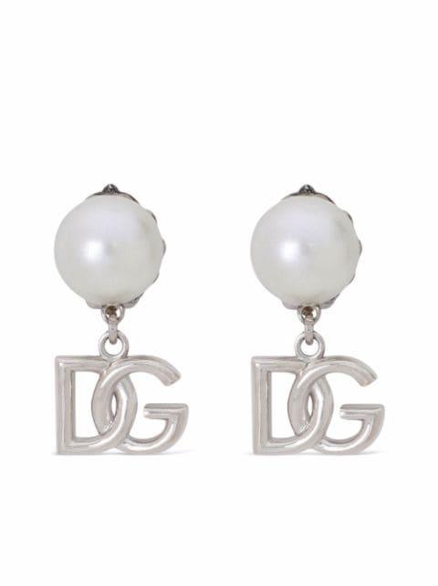 DG-logo pearl-embellished drop earrings by DOLCE&GABBANA