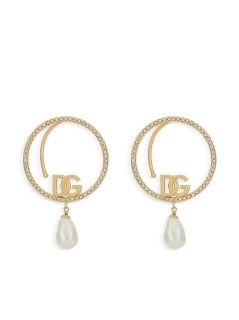 DG-logo pearl-embellished hoop earrings by DOLCE&GABBANA