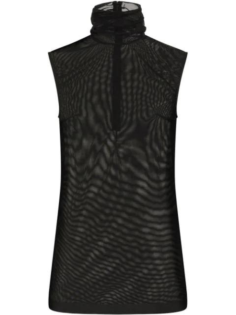 DG-logo roll neck tulle blouse by DOLCE&GABBANA