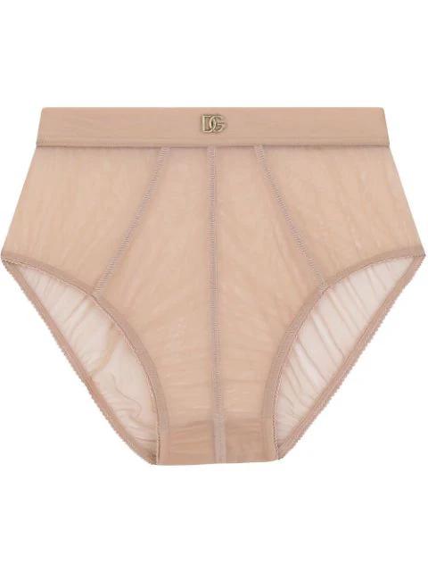 DG-logo tulle high-waisted briefs by DOLCE&GABBANA