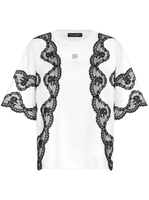 DNA lace-detail short-sleeve T-shirt by DOLCE&GABBANA