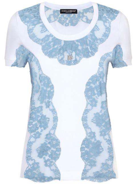 DNA lace-detail short-sleeve T-shirt by DOLCE&GABBANA