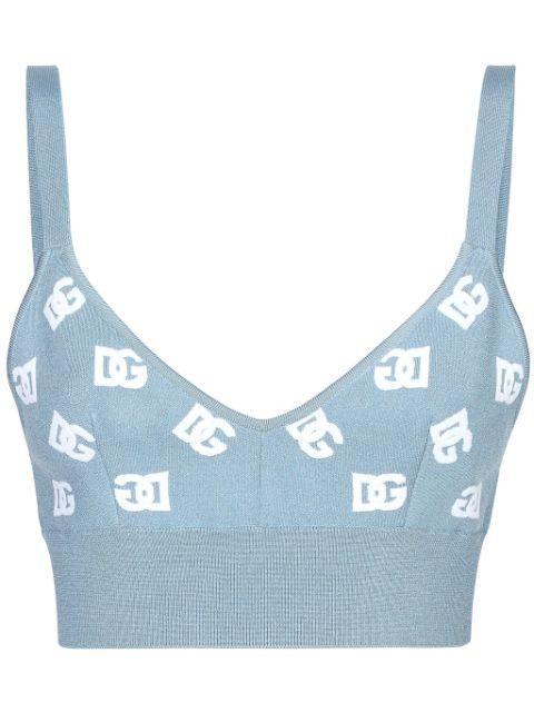 DNA logo embroidered cropped top by DOLCE&GABBANA