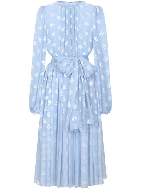 DNA monogram-jacquard chiffon midi dress by DOLCE&GABBANA