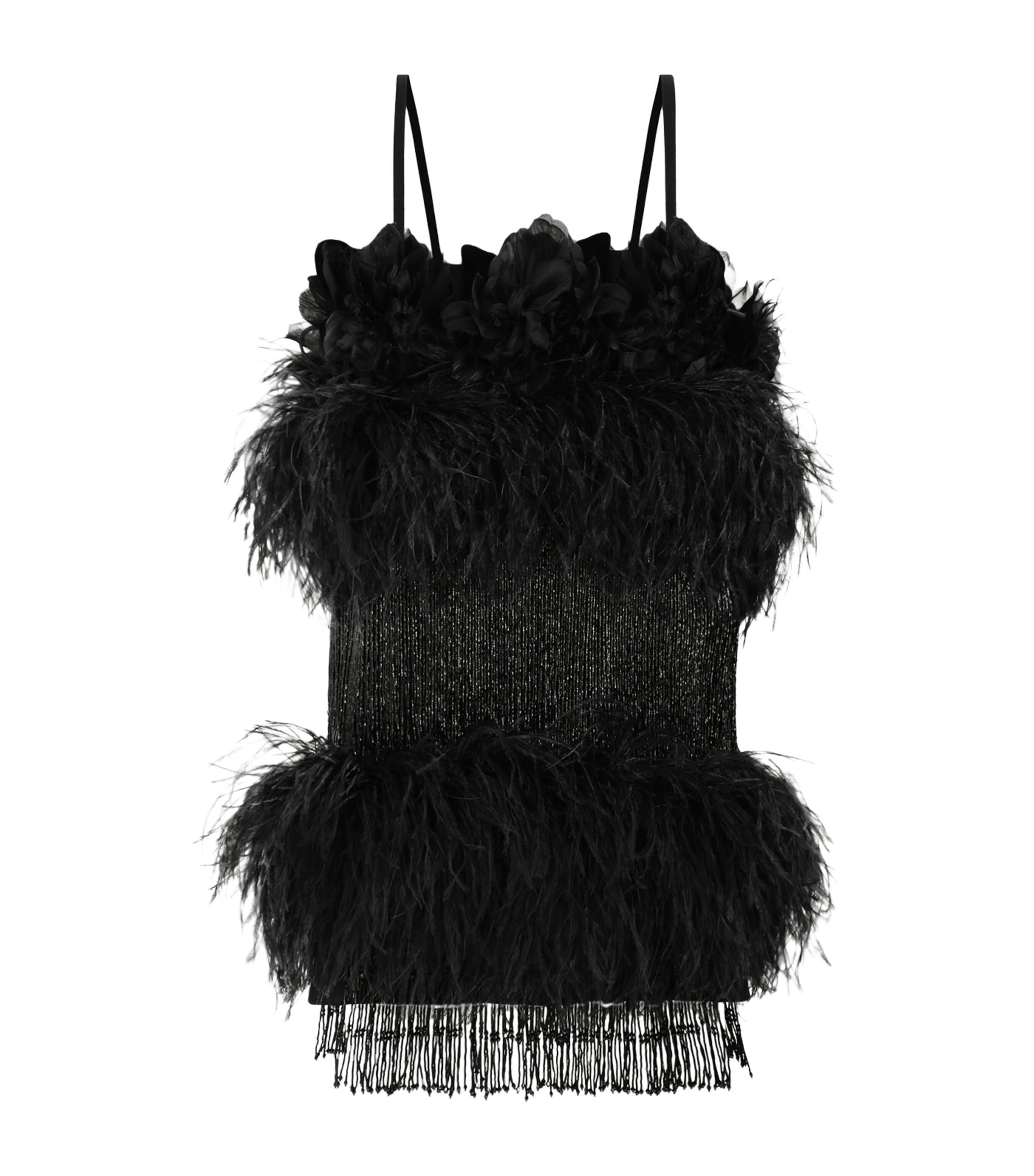 Dolce & Gabbana Feather-Trim Beaded Mini Dress by DOLCE&GABBANA