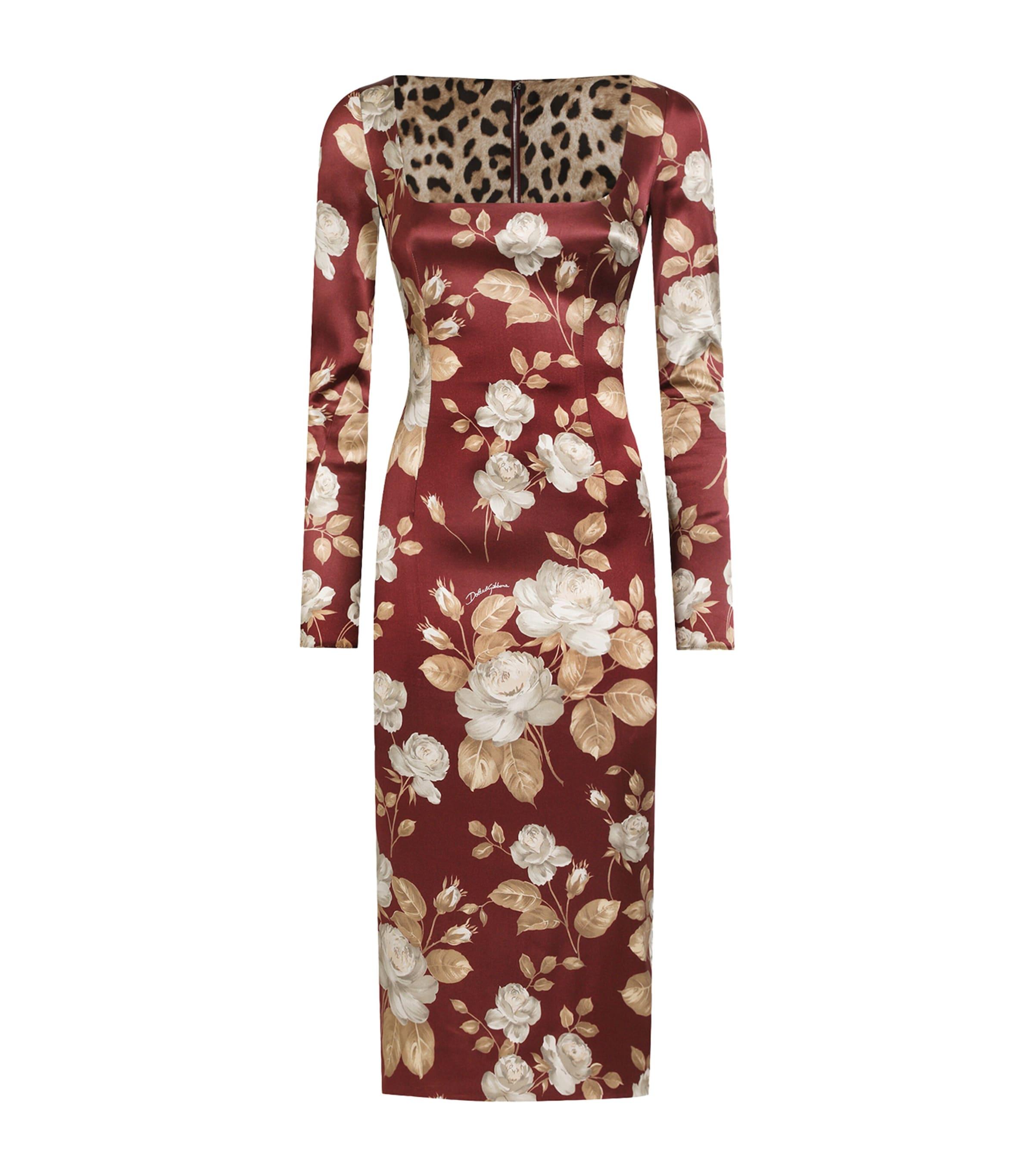 Dolce & Gabbana Satin Floral Midi Dress by DOLCE&GABBANA Dolce & Gabbana Satin Floral Midi Dress by DOLCE&GABBANA