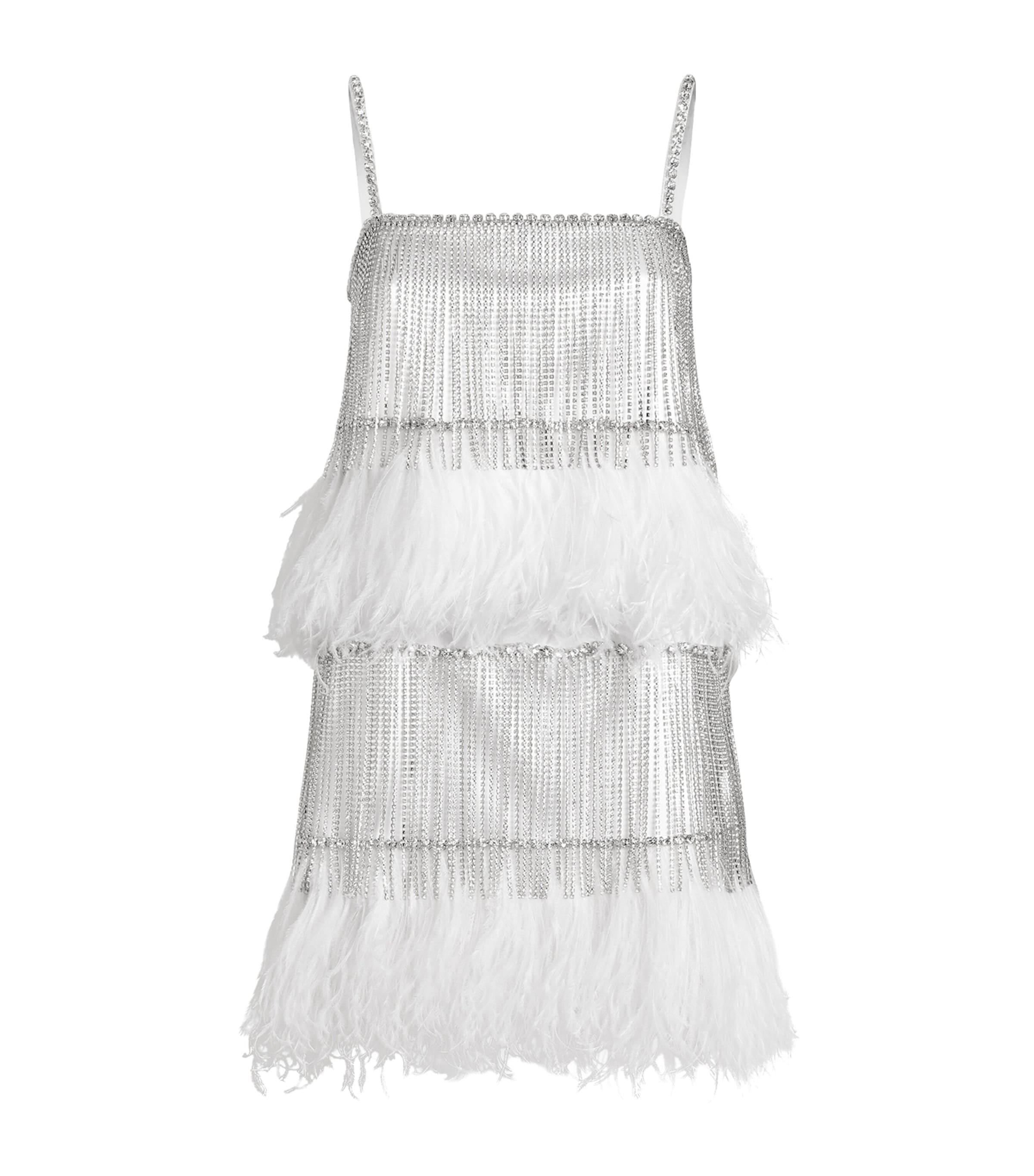 Dolce & Gabbana Silk-Blend Rhinestone Feather Mini Dress by DOLCE&GABBANA