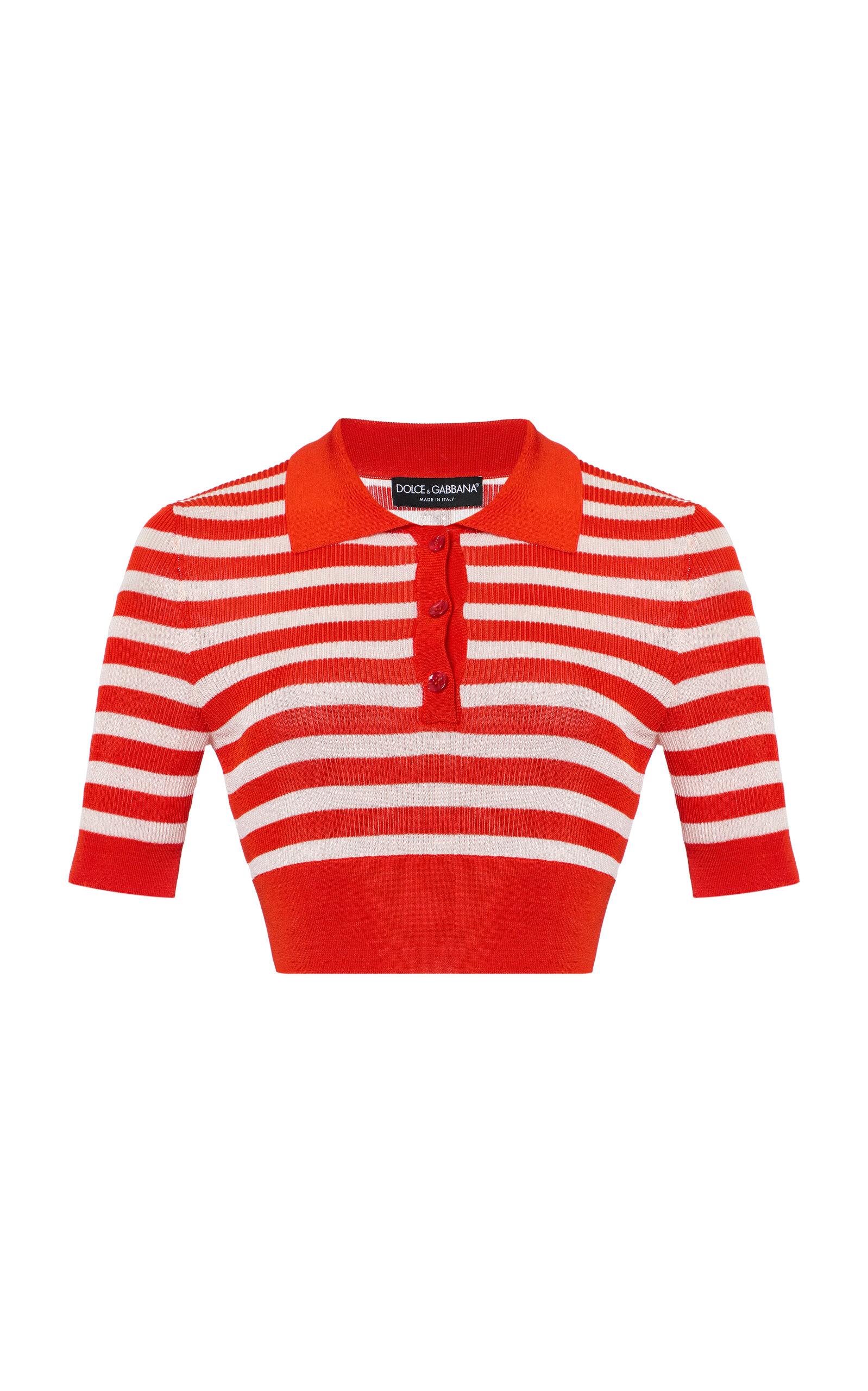 Dolce & Gabbana Striped Ribbed-Knit Cropped Polo Shirt - Moda Operandi by DOLCE&GABBANA