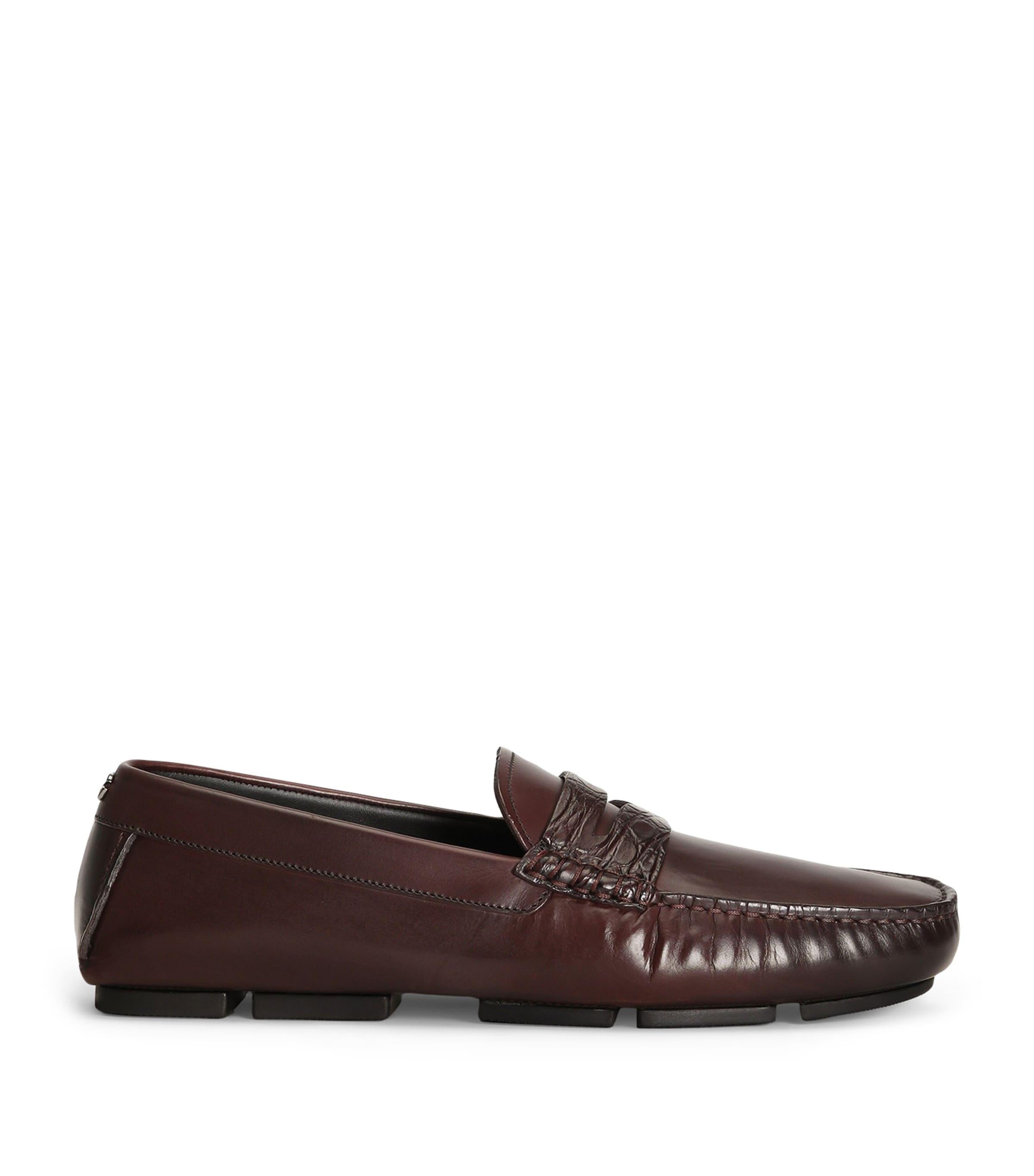 Dolce&Gabbana Calfskin Crocodile-Insert Driving Shoes by DOLCE&GABBANA