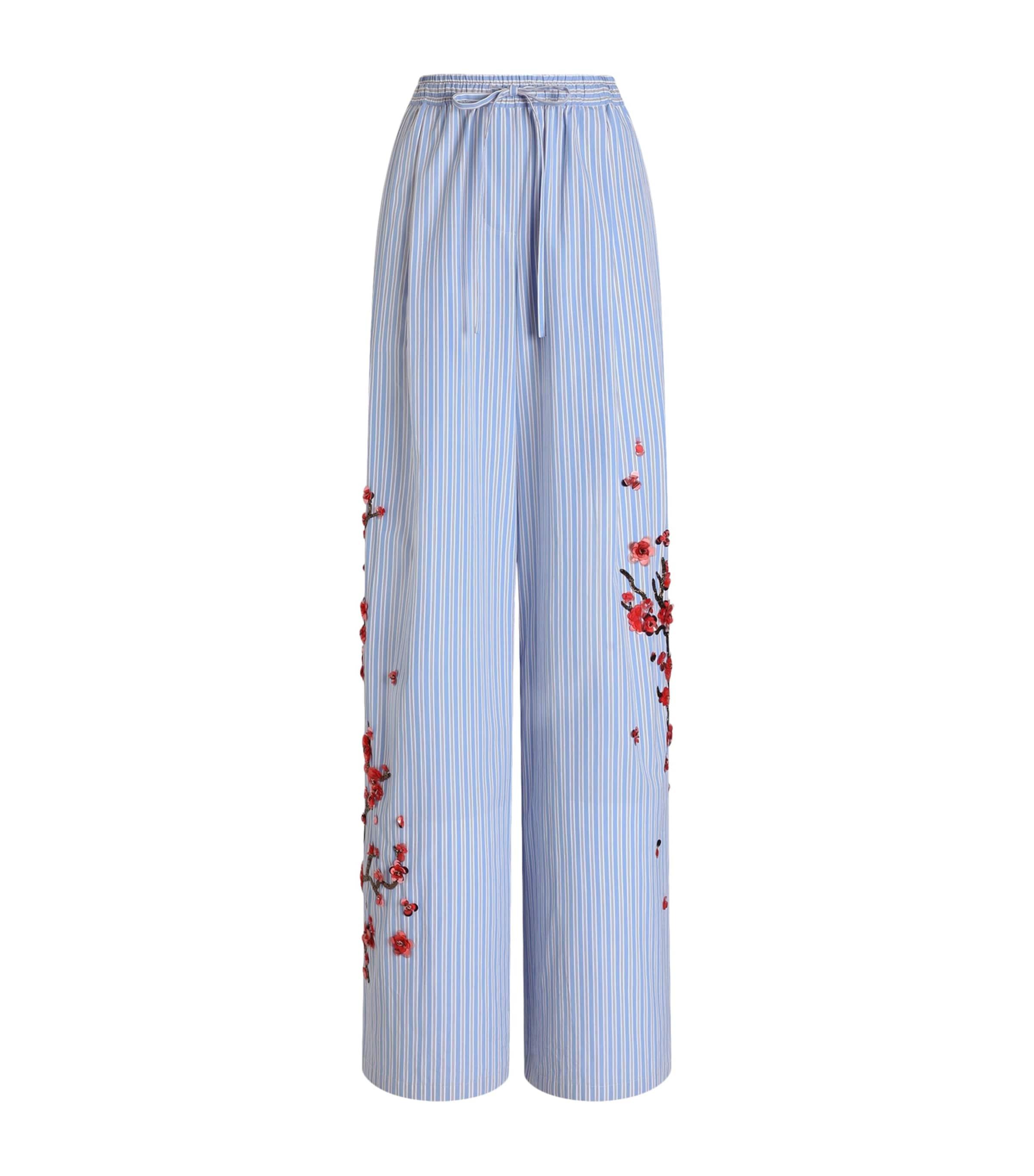 Dolce&Gabbana Cotton-Silk Stripe Embellished Trousers by DOLCE&GABBANA