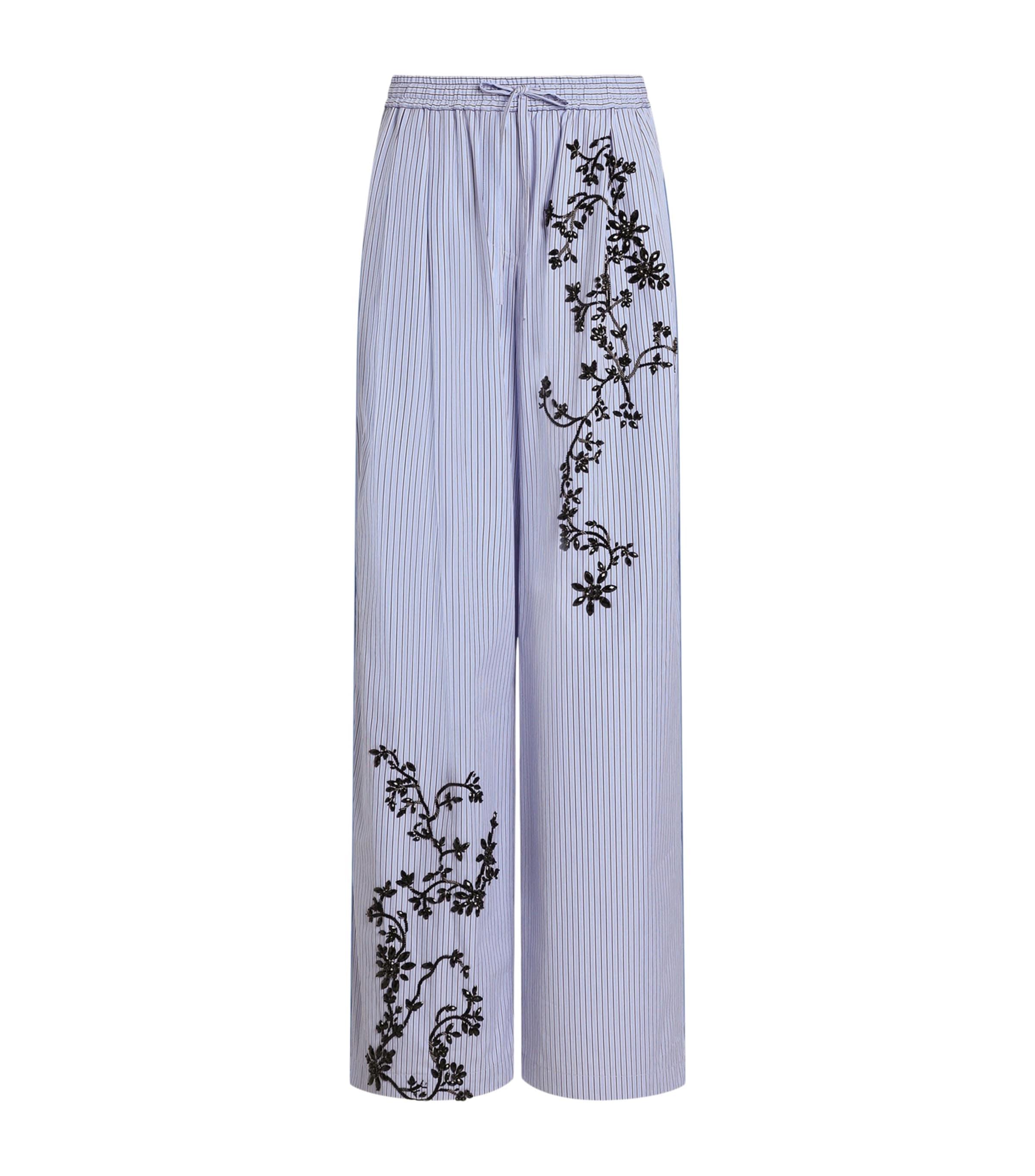 Dolce&Gabbana Cotton-Silk Stripe Embellished Trousers by DOLCE&GABBANA