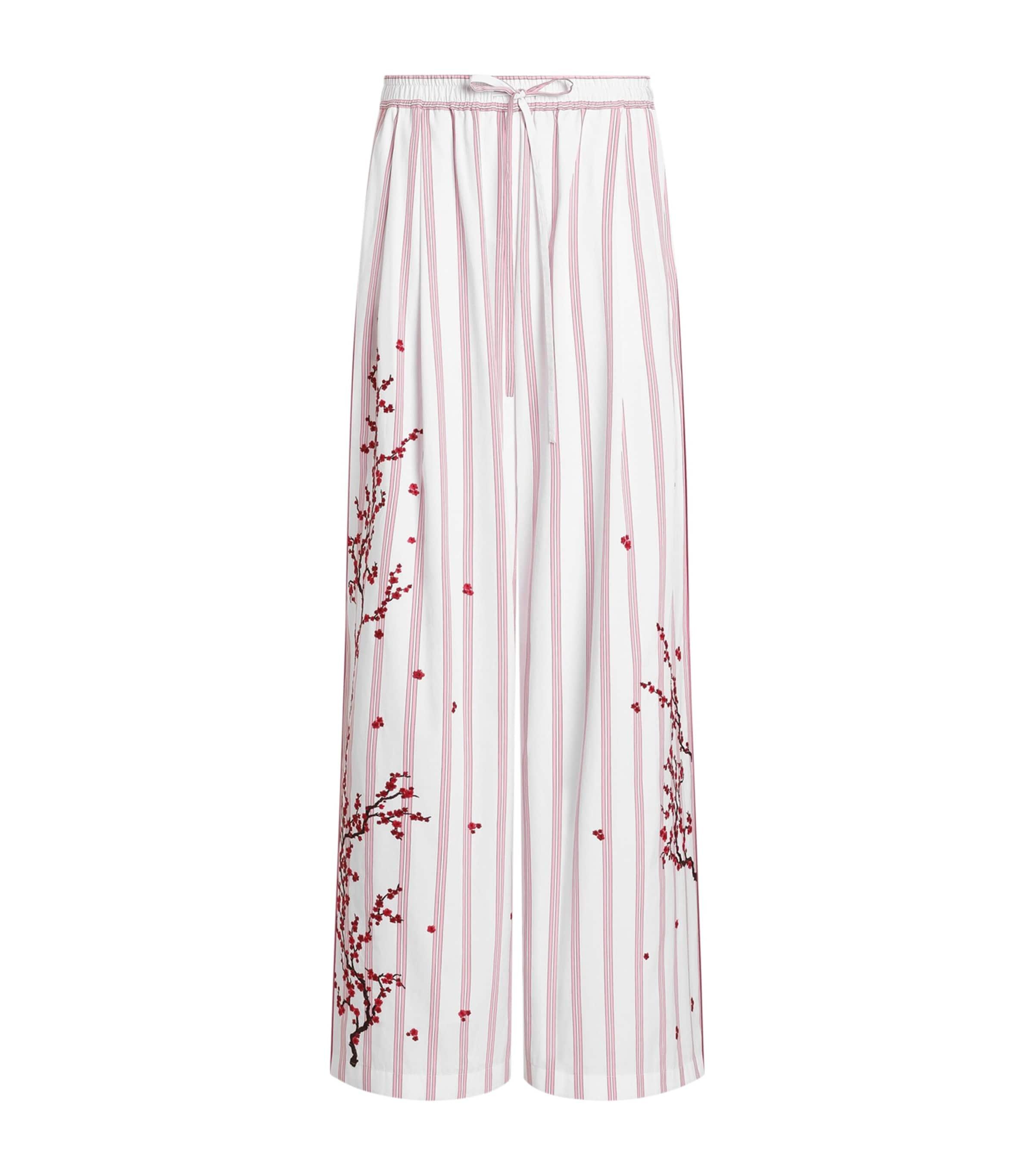 Dolce&Gabbana Cotton-Silk Stripe Embroidered Trousers by DOLCE&GABBANA