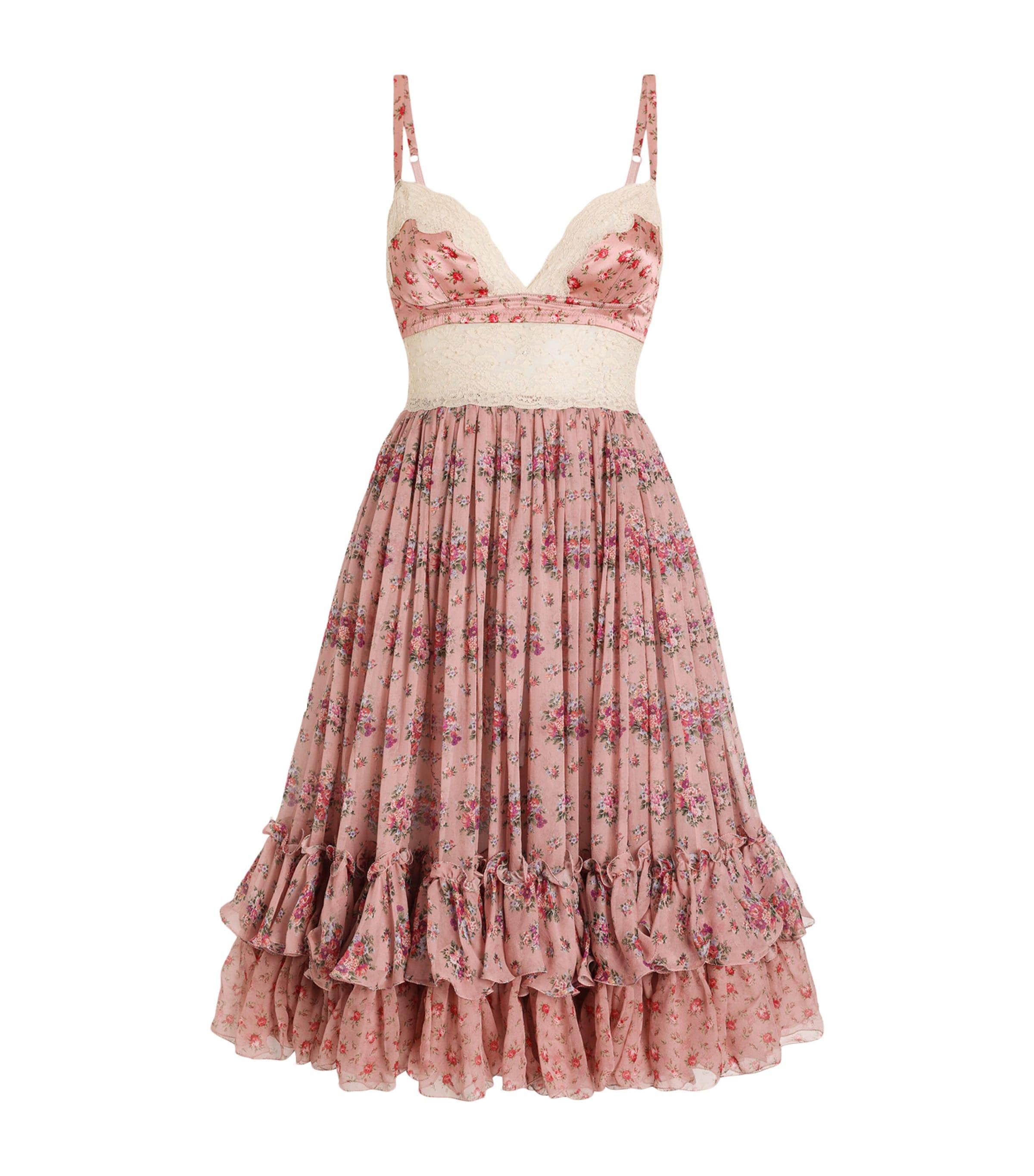 Dolce&Gabbana Silk-Cotton Floral Corset Midi Dress by DOLCE&GABBANA