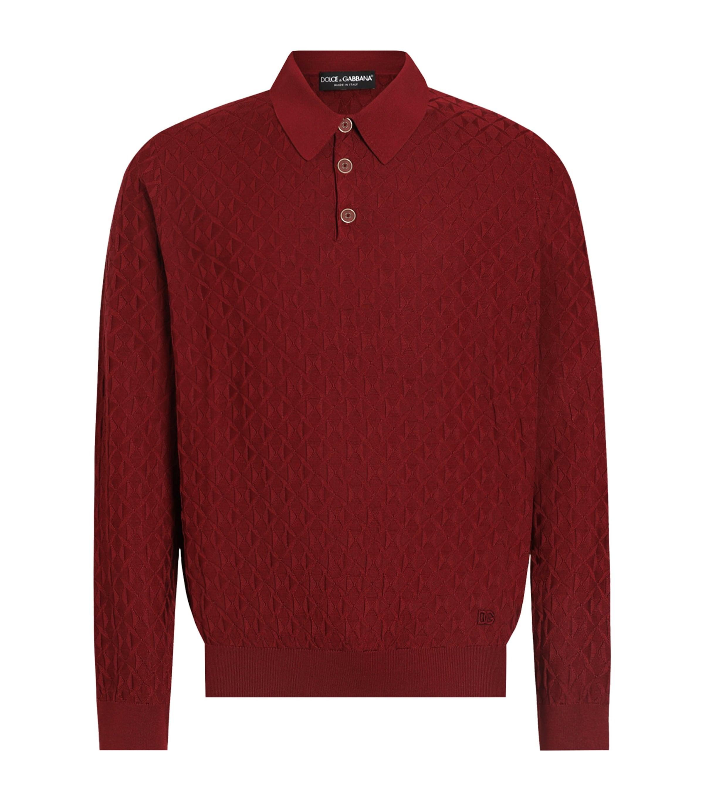 Dolce&Gabbana Silk Jacquard Long-Sleeve Polo Shirt by DOLCE&GABBANA