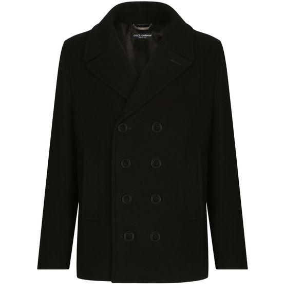 Double-breasted wool pea coat with branded tag by DOLCE&GABBANA